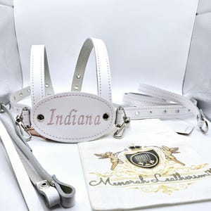 EDICIÓN ESPECIAL CELEBRACIÓN Riendas de seguridad para caminar para niños pequeños en cuero italiano blanco genuino con costuras de color a su elección