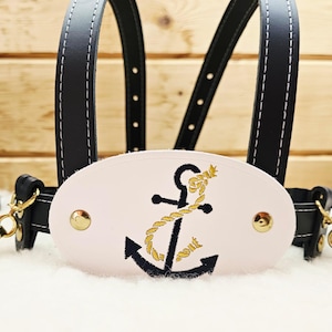 New Edition Deluxe Sailor Italian toddler leather walking harness reins (navy & white) with anchor strap lead rein