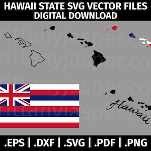 Hawaii State Flag SVG Vector Clip Art - Cut Files for Cricut, Silhouette - eps dxf svg png pdf - Hawaiian Islands, Outline, State Designs