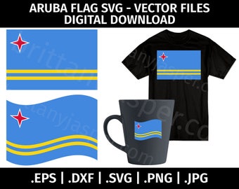 Aruba Flag SVG Vector Clip Art - Cutting Files for Cricut, Silhouette - eps dxf svg png jpg - Aruban Waving Flag, Digital File, Template