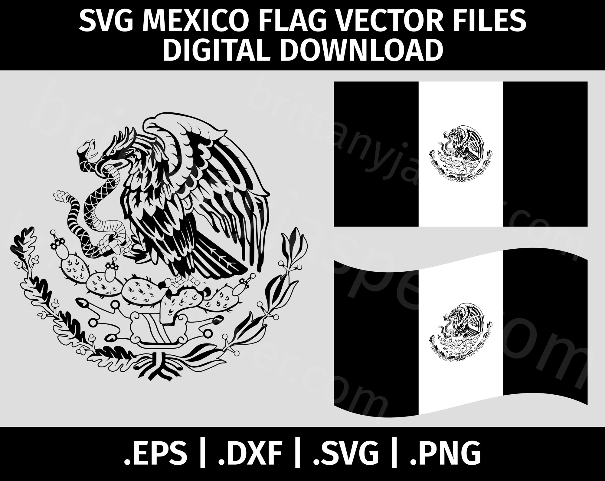 Mexico Flag SVG Black and White Vector Clip Art Cut Files for Cricut Eps  Dxf Svg Png Mexican Waving, Coat of Arms, Crest, Emblem, Seal - Etsy