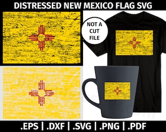Distressed New Mexico State Flag SVG Design - Clip Art Vector Graphic  - eps dxf svg png pdf - Tattered Flag, Stencil, Template, T-shirt
