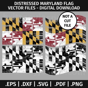 Bandera de Maryland desgastada, diseño SVG - Gráfico vectorial prediseñado - eps dxf PNG PDF - Desgastada, desgastada, en blanco y negro, ondulada