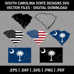 South Carolina State Flag SVG Vector Clip Art - Cut Files for Cricut, Silhouette - eps dxf svg pdf png - Outline, SC, Palmetto Crescent Moon
