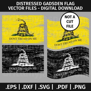 Distressed Don&#39;t Tread on Me Flagge SVG Design - Vektor Clip-Art Grafik - eps dxf svg pdf png - Gadsden, Schwarz & Weiß, Zerfetzt, Verwittert