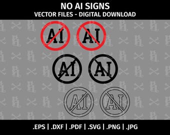 Geen AI-teken vector clip art - snijbestanden voor Cricut, Silhouette - eps dxf svg pdf png jpg - Anti AI, bescherm het milieu, steun de mens