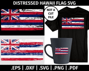 Distressed Hawaii Flag SVG Design - Clip Art Vector Graphic  - eps dxf svg png pdf - Distressed Hawaiian Flag, Template, Stencil, Tshirt, HI