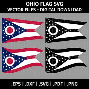 Ohio State Flag SVG Vector Clip Art - Cut Files for Cricut, Silhouette - eps dxf svg png pdf - Black and White, Waving, OH, America, USA