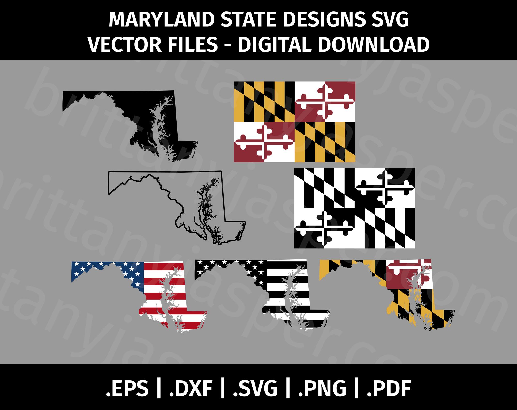 Maryland State Flag SVG Vector Clip Art - Cut Files for Cricut, Silhouette - eps dxf svg pdf png - MD, Outline, Black and White, Template