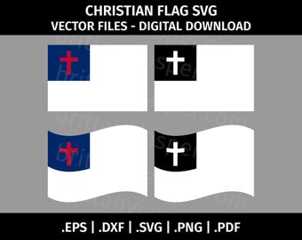 Christian Flag SVG Vector ClipArt - Cut Files for Cricut, Silhouette - eps dxf svg png pdf - Waving Flag, Black and White, Religious, Christ