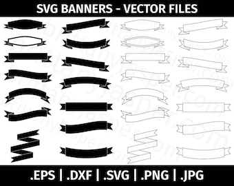 Banners SVG Vector Clip Art Bundle - Cut Files for Cricut, Silhouette - eps dxf svg png jpg - Design Elements, Decorative, Ribbon Banners