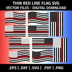 Thin Red Line Flag SVG Vector Clip Art - Cut Files for Cricut, Silhouette - eps dxf svg pdf png - Firefighter, Fireman, Rescue, Reverse, USA