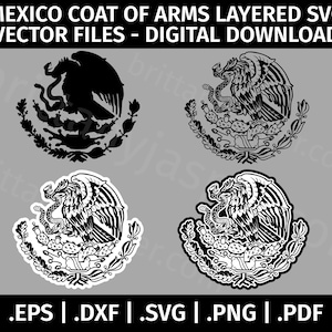 Mexico Coat of Arms SVG Vector Clip Art - Cut Files for Cricut, Silhouette - eps dxf svg png pdf - Layered SVG, Black & White, Mexico Flag