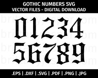 Gotische nummer SVG vector illustraties - gesneden bestanden voor de Cricut, silhouet - eps dxf svg pdf png jpg - brievenbus, huis, appartement, Blackletter