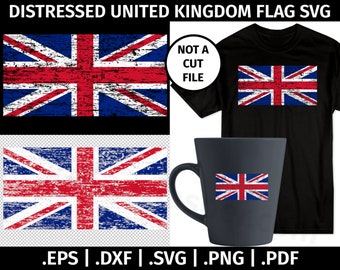 Distressed United Kingdom Flag SVG Design - Clip Art Vector Graphic  - eps dxf svg png pdf - Tattered British, Stencil, T-shirt, Britain