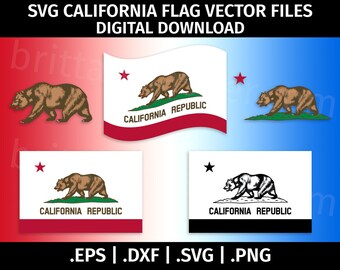 California Flag SVG Vector Clip Art - Cutting Files for Cricut, Silhouette - eps dxf svg png - Cali, State Flag, California Republic, Bear