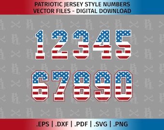 Jersey-stijl patriottische rugnummerontwerpen - Snijbestanden voor Cricut, Silhouette - eps dxf pdf svg png - Uniform, Sport, Amerikaanse vlag, Universiteit
