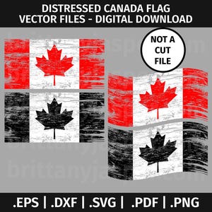 Drapeau du Canada en détresse Design SVG - clipart vectoriel - eps dxf svg pdf png - en lambeaux, canadien, patiné, noir et blanc, onduler