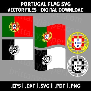 Portugal Flag SVG Vector - Cut Files for Cricut - eps dxf svg pdf png - Seal, Emblem, Portuguese Waving, Coat of Arms, Crest, Black & White