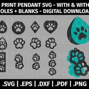 Paw Print Earring SVG, leren oorbel, laser - gesneden bestanden voor Cricut, silhouet - eps dxf svg pdf png - gaten en geen gaten, blanco's, omtrek