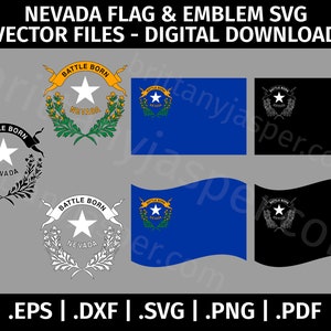 Drapeau du Nevada SVG Vector Clip Art - fichiers de coupe pour Cricut, Silhouette - eps dxf svg png pdf - noir et blanc, NV agitant, emblème, Battle Born