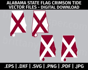 Alabama Crimson Tide State Flag SVG Vector  - Cut Files for Cricut - eps dxf svg png pdf jpg - Layered SVG, Outline, Football, Roll Tide