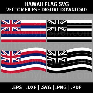 Hawaii State Flag SVG Vector Clip Art - Cut Files for Cricut, Silhouette - eps dxf svg png pdf - Black & White, Waving Flag, HI Flag