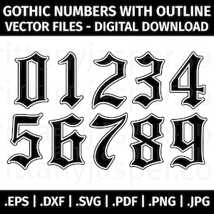 Gotisch nummer met omtrek vectorillustraties - gesneden bestanden voor de Cricut, silhouet - eps dxf svg pdf png jpg - brievenbus, huis, apt #, Blackletter