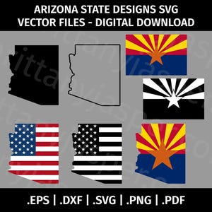 Arizona Flagge SVG Vektor Clip Art - Schnitt Dateien für Cricut, Silhouette - eps dxf svg pdf png - Umriss, schwarz und weiß, A-Z, Amerika