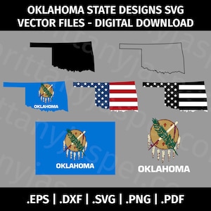 Bandeira do estado de Oklahoma SVG Vector Clip Art - Arquivos de corte para Cricut, Silhouette - eps dxf svg png pdf - OK, Escudo, Contorno, Silhueta, América