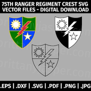 Armée du 75e Régiment de Rangers écusson DUI SVG - Vector Clip Art - fichiers de coupe pour Cricut, Silhouette - eps dxf svg pdf png jpg - militaire, USA