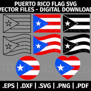 Bandera de Puerto Rico SVG Vector ClipArt - Archivos de corte para Cricut, Silhouette - eps dxfpng pdf - Digital, Puertorriqueño saludando, Blanco y negro
