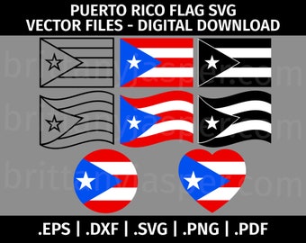 Puerto Rico Flag SVG Vector ClipArt - Cut Files for Cricut, Silhouette - eps dxf svg png pdf - Digital, Puerto Rican Waving, Black and White
