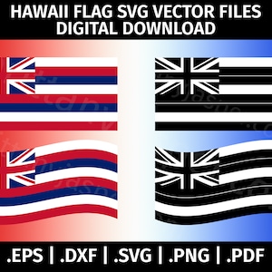 Hawaii State Flag SVG Vector Clip Art Cut Files for Cricut, Silhouette eps dxf svg png pdf Black & White, Waving Flag, HI Flag image 1