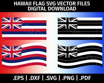 Hawaii State Flag SVG Vector Clip Art - Cut Files for Cricut, Silhouette - eps dxf svg png pdf - Black & White, Waving Flag, HI Flag