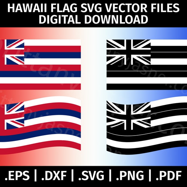 Hawaii State Flag SVG Vector Clip Art - Cut Files for Cricut, Silhouette - eps dxf svg png pdf - Black & White, Waving Flag, HI Flag