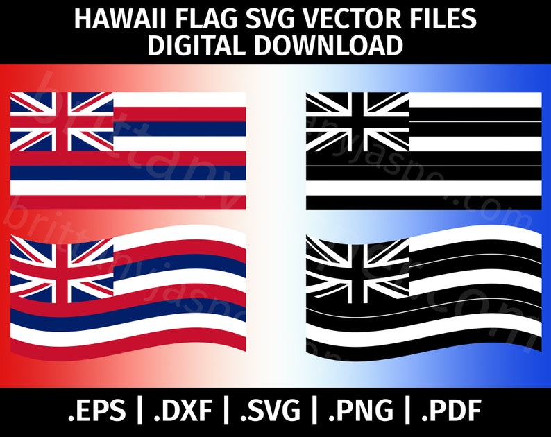 Hawaii State Flag SVG Vector Clip Art Cut Files for Cricut, Silhouette eps dxf svg png pdf Black & White, Waving Flag, HI Flag image 1