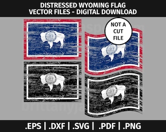 Verontruste vlag van Wyoming SVG ontwerp - Clip Art vectorafbeelding - eps dxf svg pdf png - gescheurde, verweerde, rustiek, grunge, WY, zwaaien, golvend