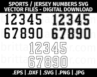 Jersey / Sports Number SVG Vector Clip Art - Cut Files for Cricut, Silhouette - eps dxf svg png jpg - Uniform Numbers, Jersey Number