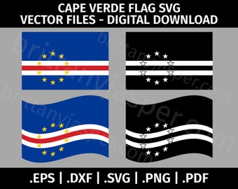 Cape Verde Flag SVG Vector Clip Art - Cut Files for Cricut, Silhouette - eps dxf svg png  pdf - Digital Files, Waving Flag, Black and White