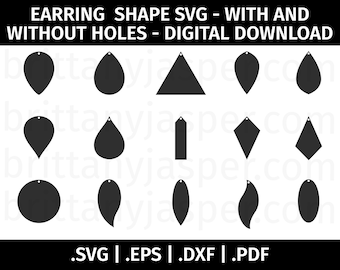 Earring Shape SVG - Leather Earring SVG - Cut Files for Cricut, Silhouette - eps dxf svg pdf - Holes & No Holes, Pendant, Leaf, Teardrop