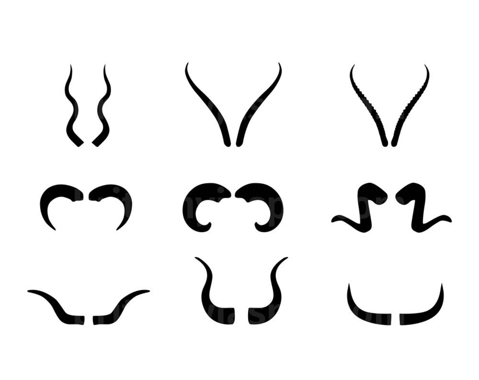 Animal Horn Silhouettes SVG Vector Clip Art Bundle Cutting Etsy