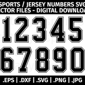Jersey / Número esportivo SVG Vector Clip Art - Arquivos de corte para Cricut, Silhouette - eps dxf svg png jpg - Números uniformes, Número de camisa