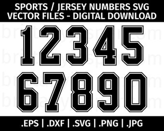 Jersey / Sports Number SVG Vector Clip Art - Cut Files for Cricut, Silhouette - eps dxf svg png jpg - Uniform Numbers, Jersey Number