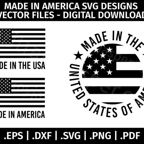 Made In America SVG Vector Clip Art  Bundle - Cut Files for Cricut, Silhouette - eps dxf svg png pdf - Made in USA, Made in United States