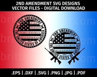 2e amendement SVG ontwerp vector illustraties - gesneden bestanden voor de Cricut, silhouet - eps dxf svg png jpg pdf-pistool, Amerika, tweede, patriottisch, 2A