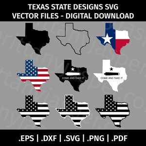 Texas State Designs SVG Vector Clip Art - couper des fichiers pour Cricut, Silhouette - eps dxf svg png pdf - Come and Take It, Gonzales, contour, noir et blanc