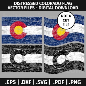 Colorado Distressed State Flag SVG Design - Clip Art Vector Graphic  - eps dxf svg pdf png - Tattered, Black and White, Waving, Wavy, CO