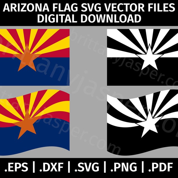 Arizona State Flag SVG Vector Clip Art - Cut Files for Cricut, Silhouette - eps dxf svg png pdf - Black & White, Waving Flag, AZ Flag