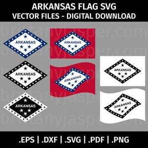 Arkansas State Flag SVG Vector Clip Art - Cut Files for Cricut, Silhouette - eps dxf svg png pdf - Black & White, AR Waving, Emblem, Seal